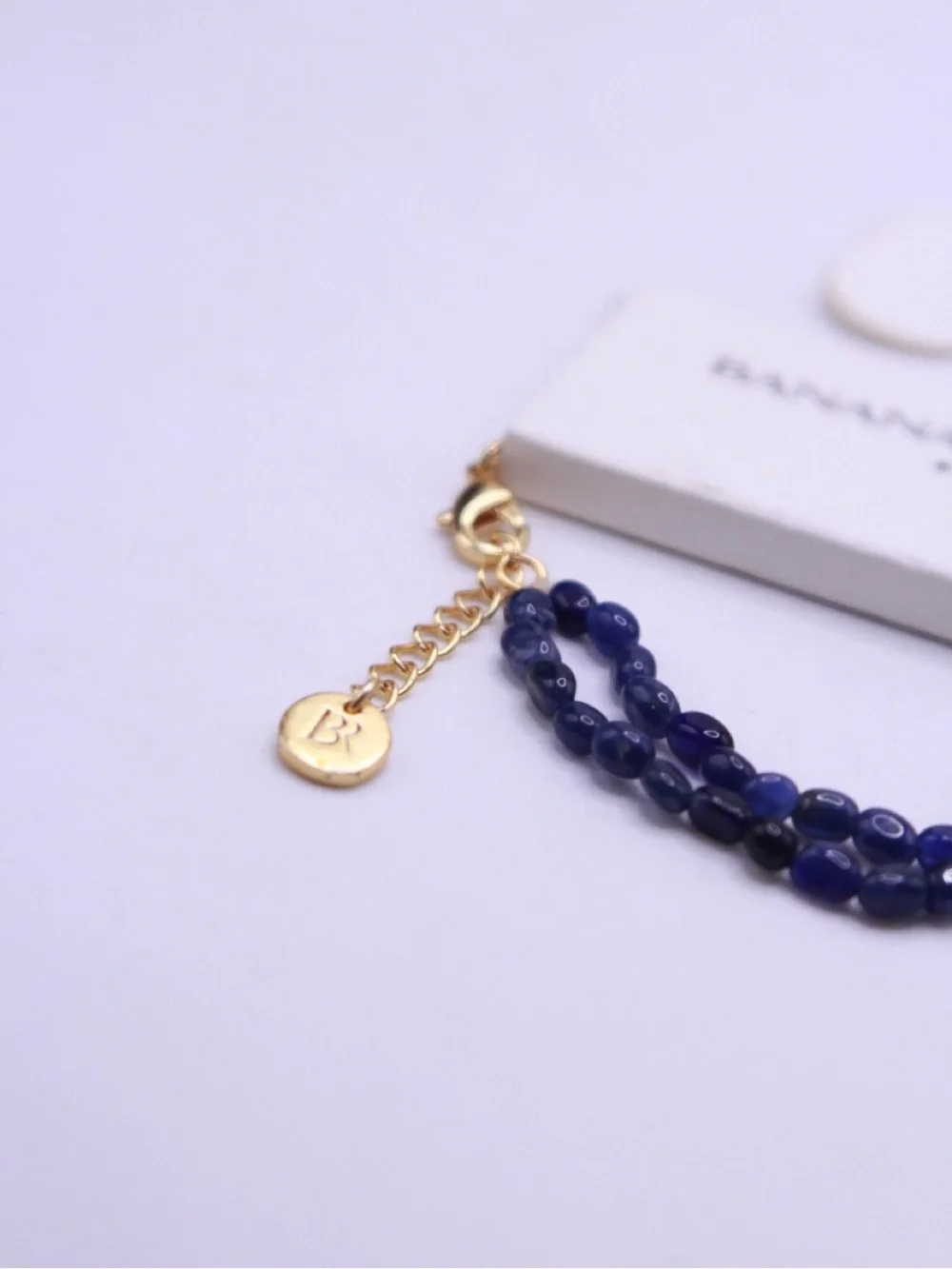 Banana Republic Gold-Accent Navy Double Strand Blue Jade Beaded Bracelet